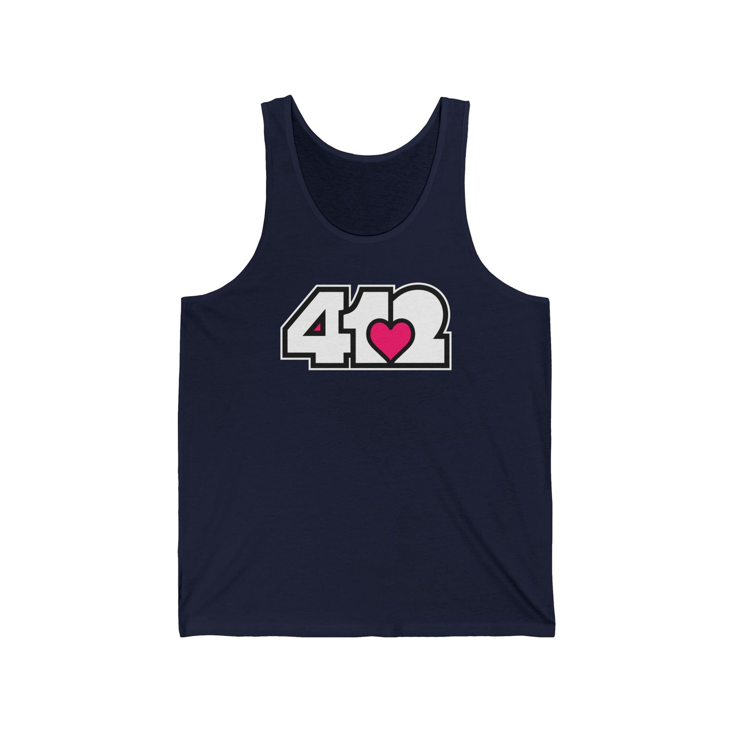 412 Unisex Jersey Tank - Pink Heart, White Logo