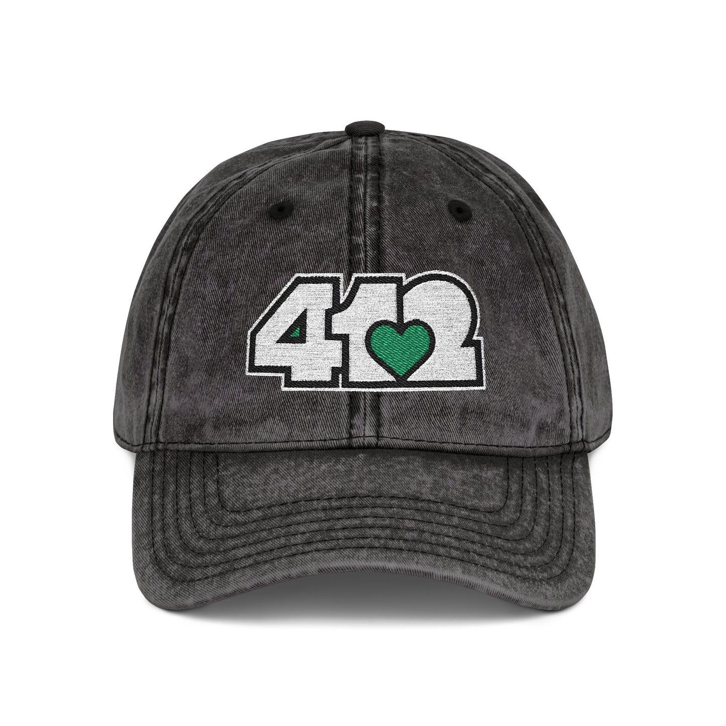 412 Vintage Crown – Embroidered Green Heart, White Logo