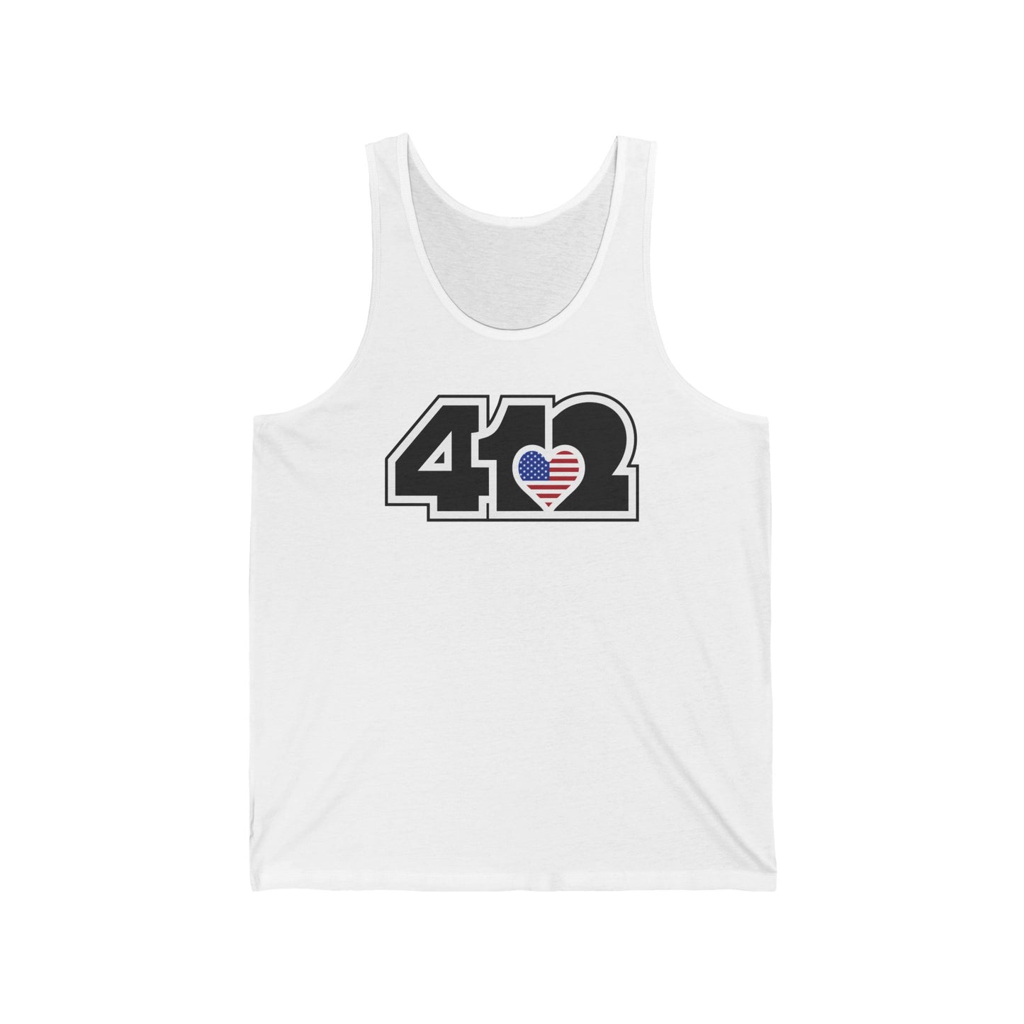 412 Unisex Jersey Tank - Stars & Stripes Heart, Black Logo
