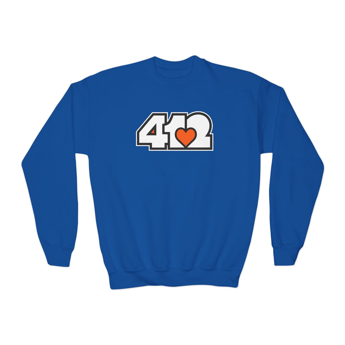 412 Crew Neck Youth Sweatshirt - Orange Heart, White Logo
