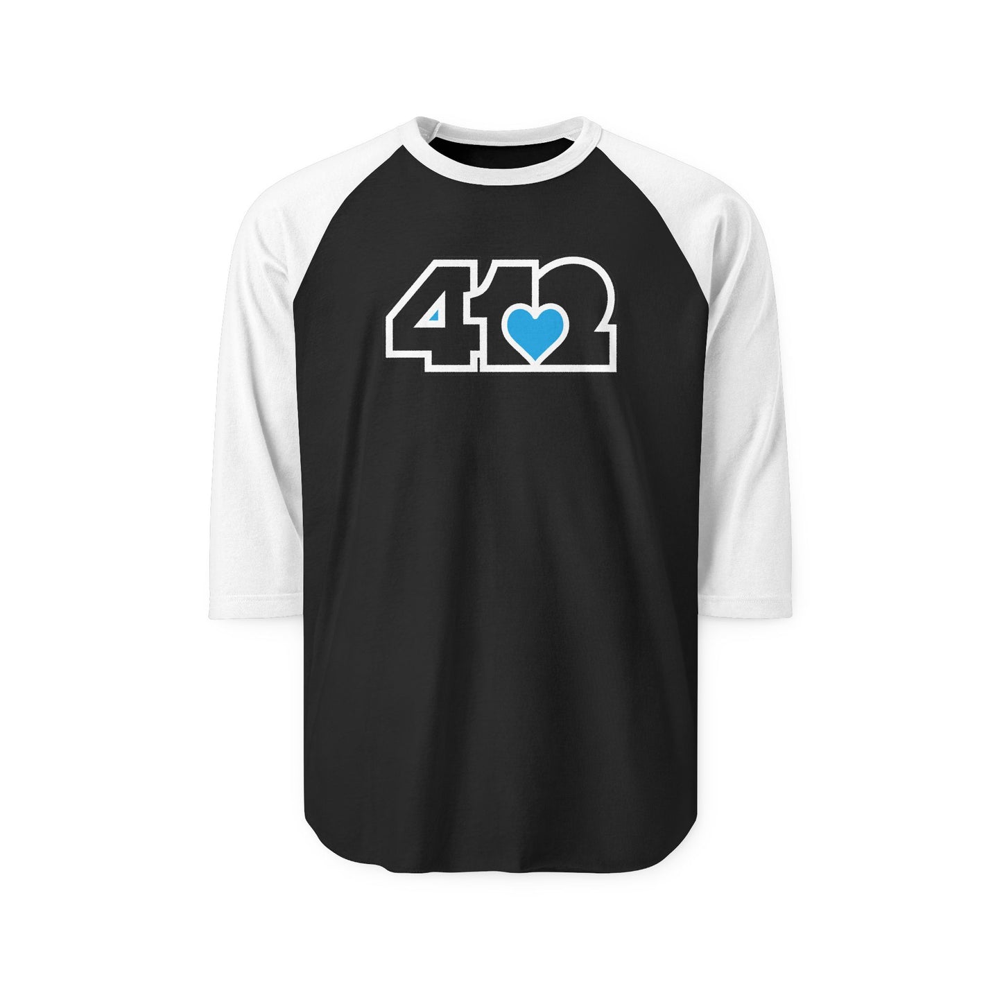 412 Raglan Baseball Tee - Blue Heart, Black Logo