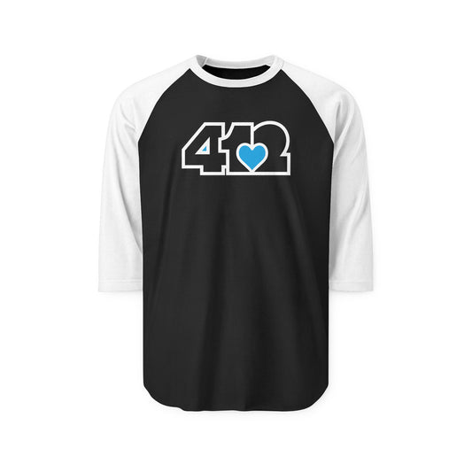 412 Raglan Baseball Tee - Blue Heart, Black Logo