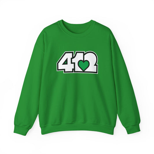 412 Crew Neck Sweatshirt  - Green Heart, White Logo