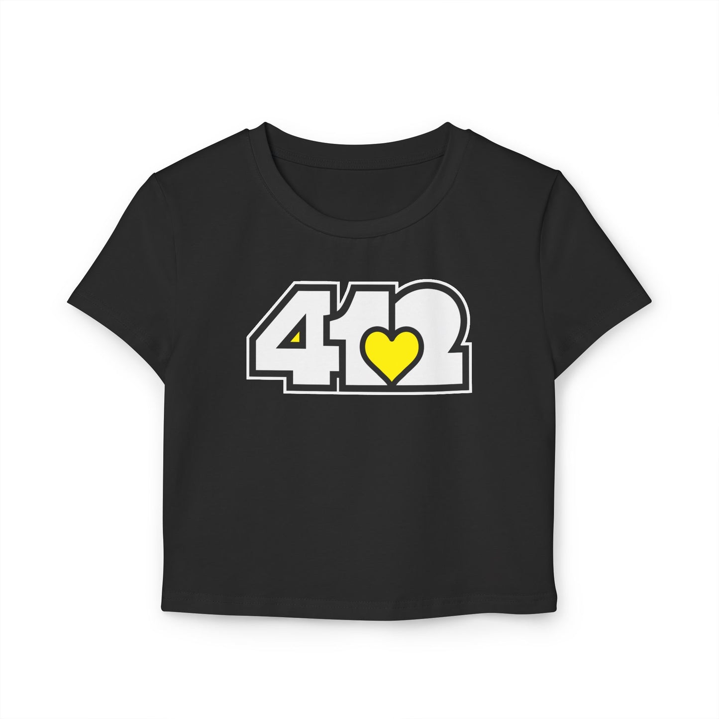412 Women's Crop Top – Yellow Heart, White Logo