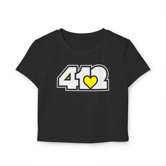 412 Women's Crop Top – Yellow Heart, White Logo