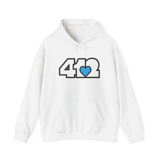412 Classic Fit Adult Hoodie - Blue Heart, White Logo