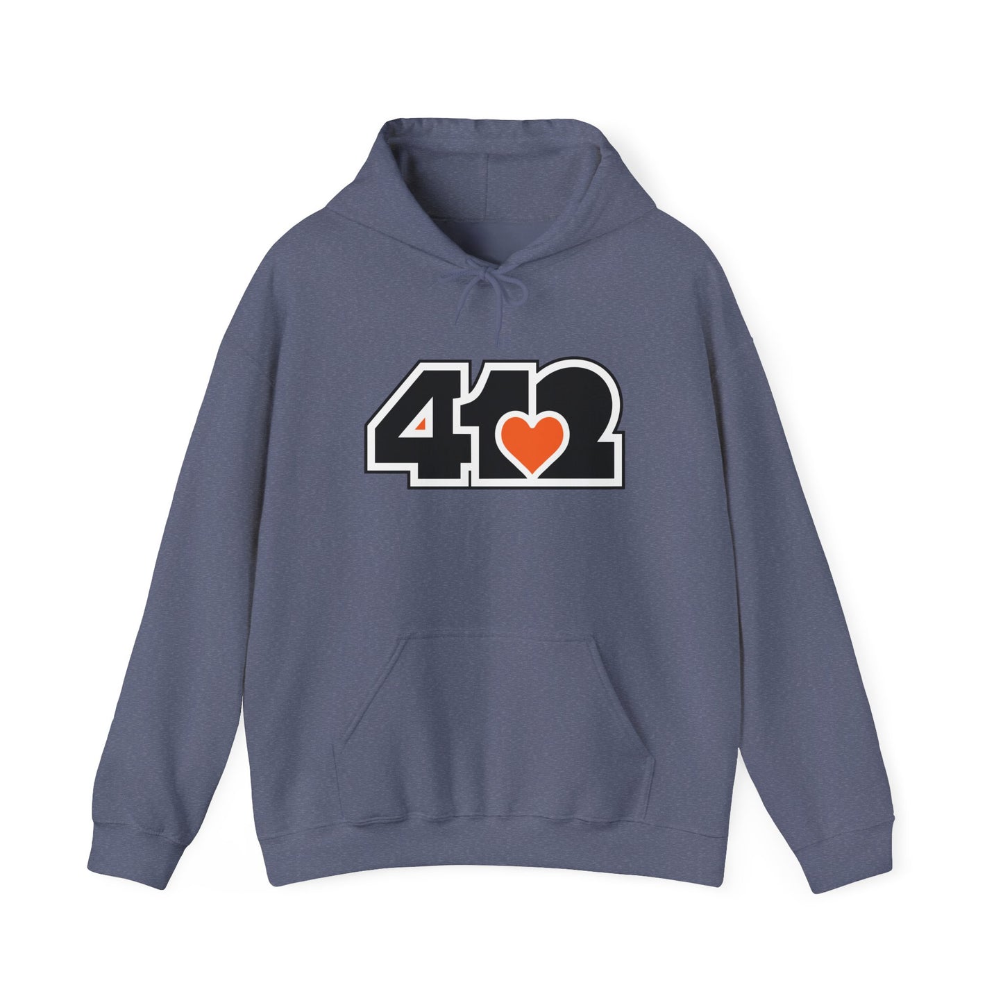 412 Classic Fit Adult Hoodie - Orange Heart, Black Logo