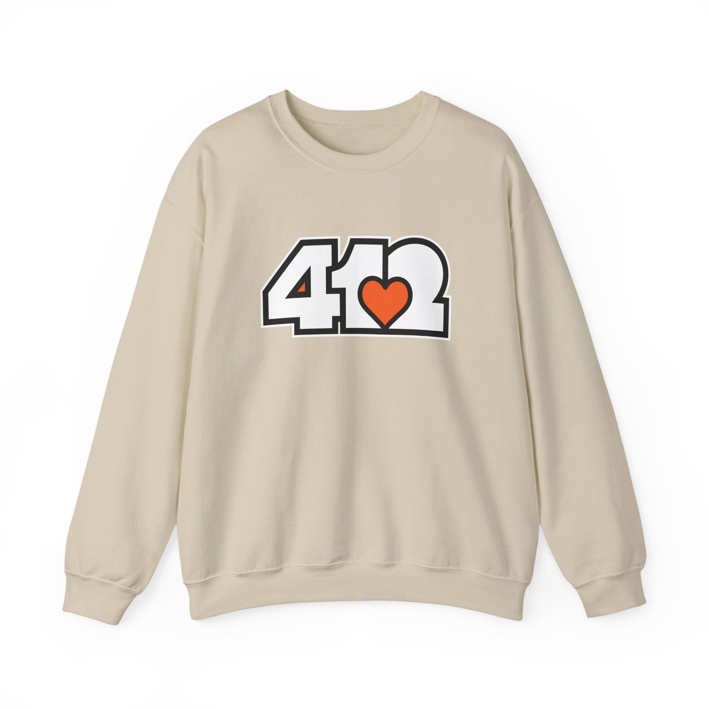 412 Crew Neck Sweatshirt  - Orange Heart, White Logo