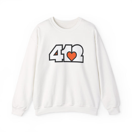 412 Crew Neck Sweatshirt  - Orange Heart, White Logo