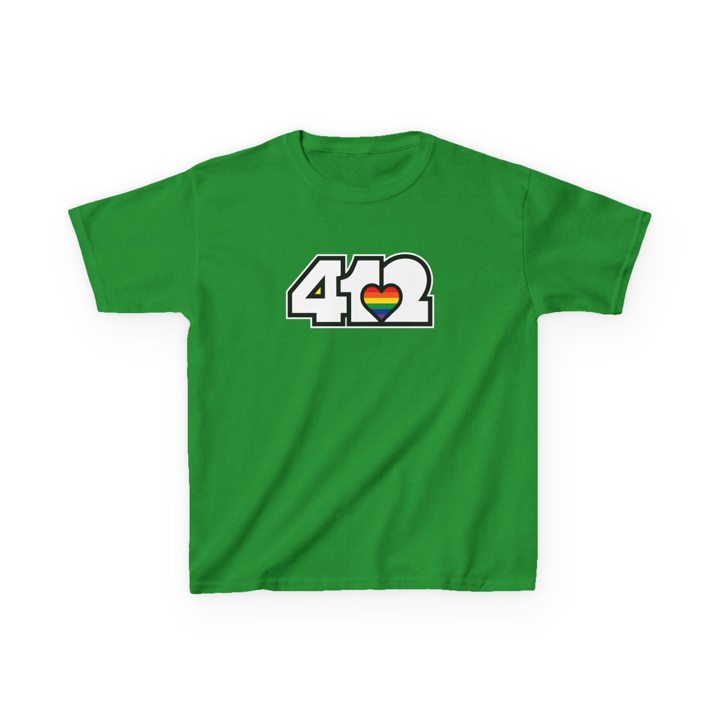 412 Kids Cotton Tee - Rainbow Heart, White Logo