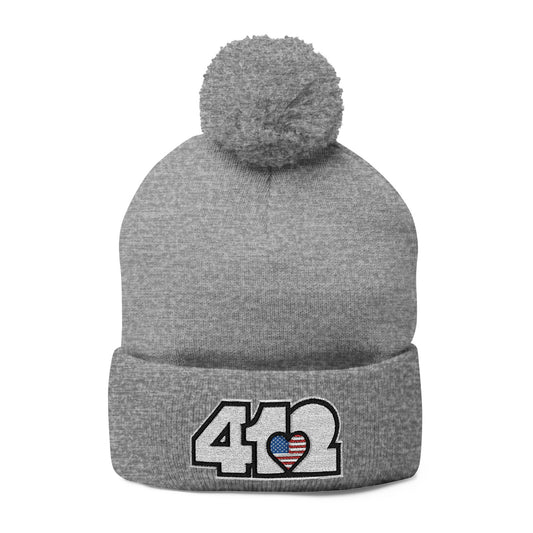 412 Bobble Crown - Embroidered Stars & Stripes Heart, White Logo