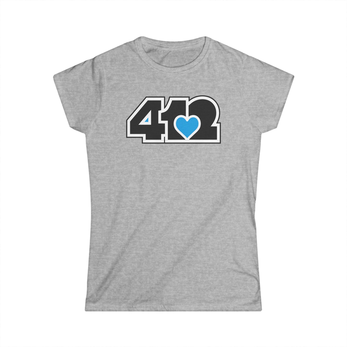 412 Women's Softstyle Tee - Blue Heart, Black Logo