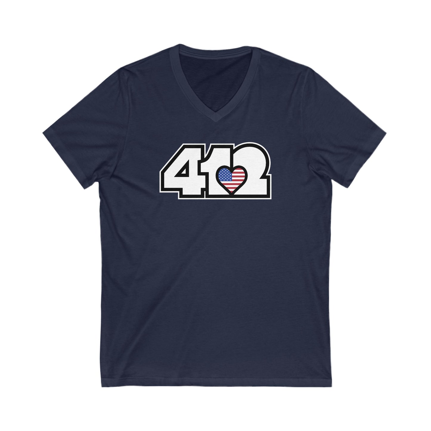412 Women's V-Neck - Stars & Stripes Heart, White Logo