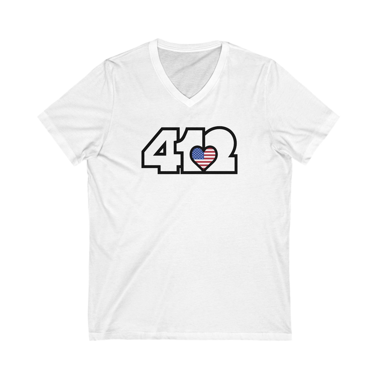 412 Women's V-Neck - Stars & Stripes Heart, White Logo