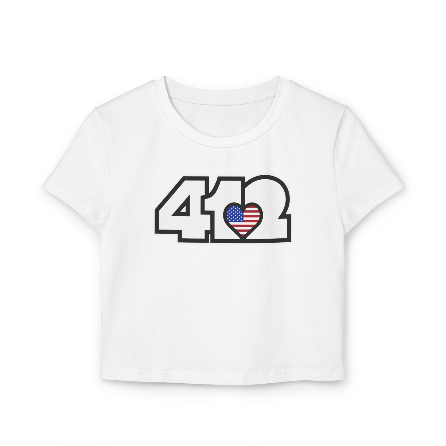 412 Women's Crop Top – Stars & Stripes Heart, White Logo