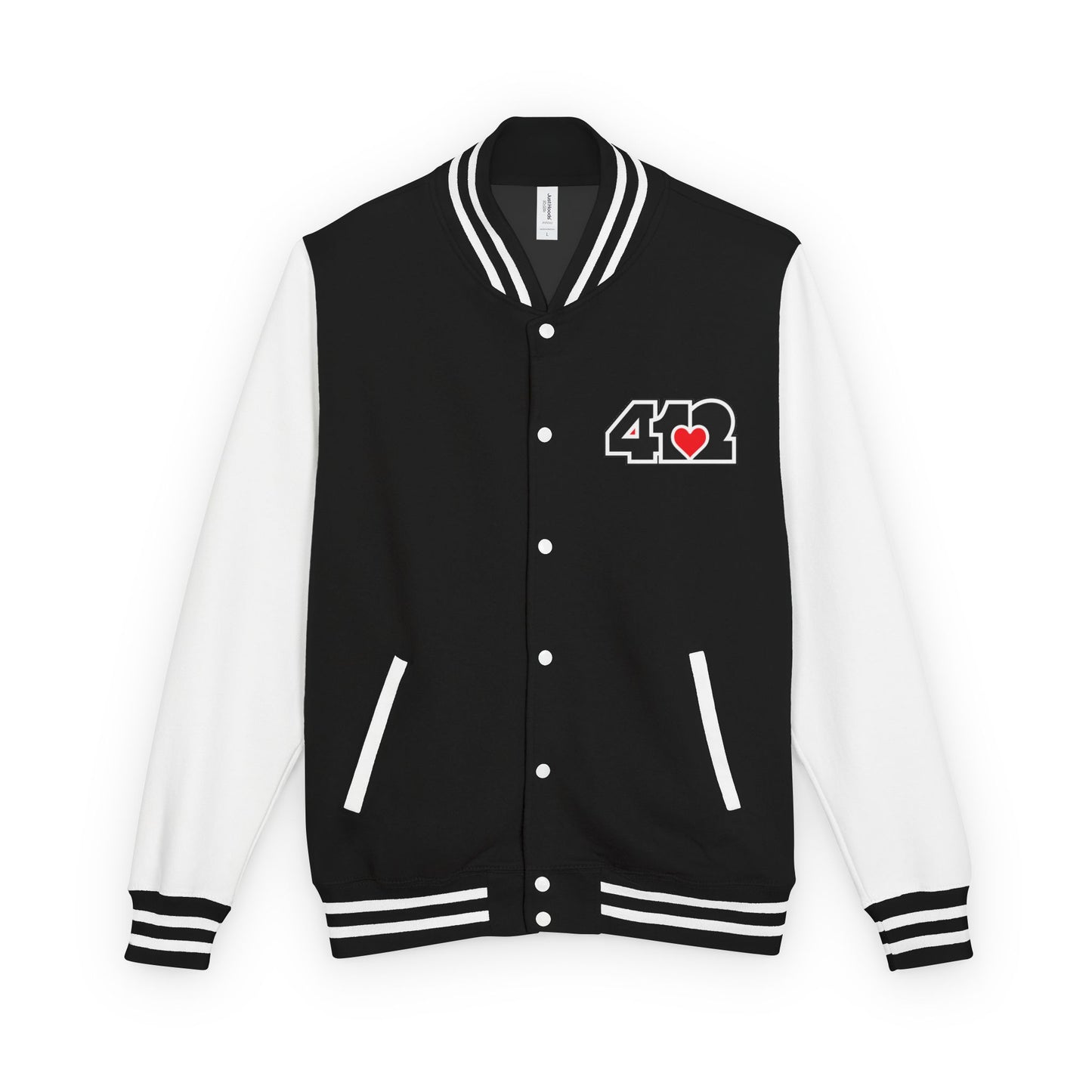 412 Embroidered Letterman Jacket - Red Heart, Black Logo