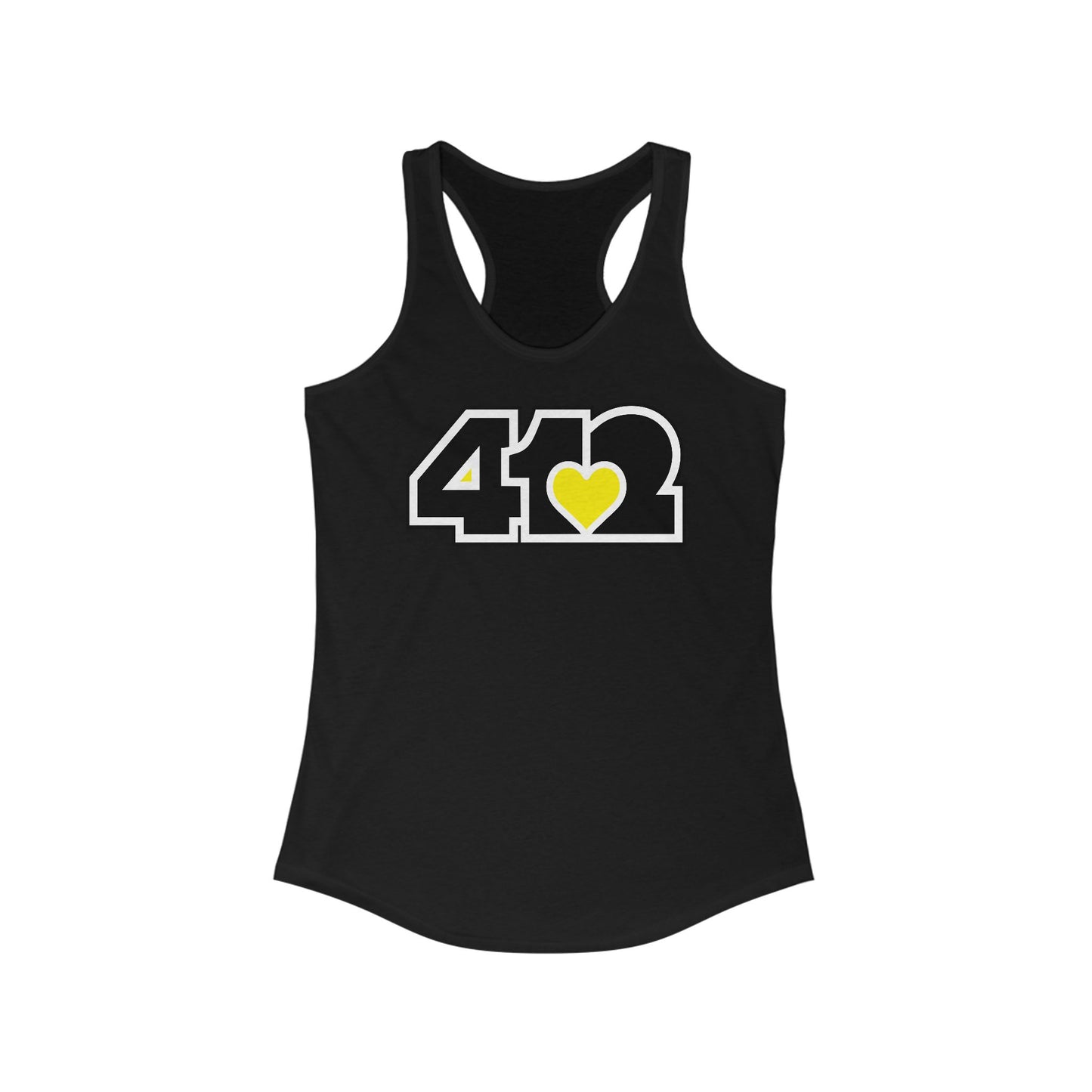 412 Women's Racerback Tank Top - Yellow Heart, Black Logo