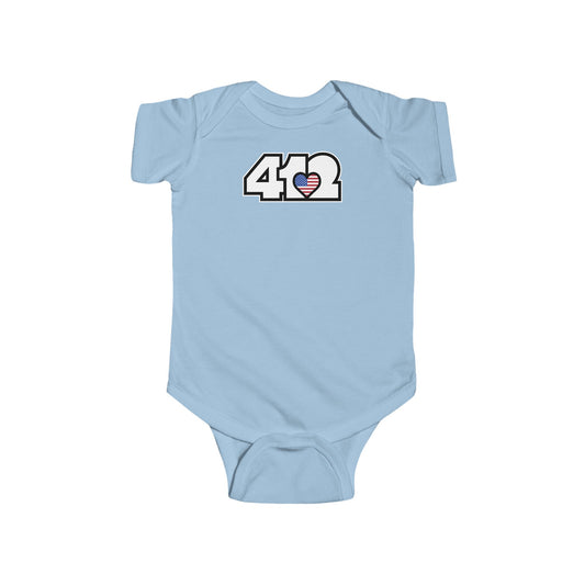412 Infant Bodysuit - Stars & Stripes Heart, White Logo