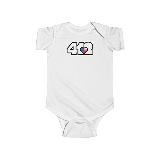 412 Infant Bodysuit - Stars & Stripes Heart, White Logo