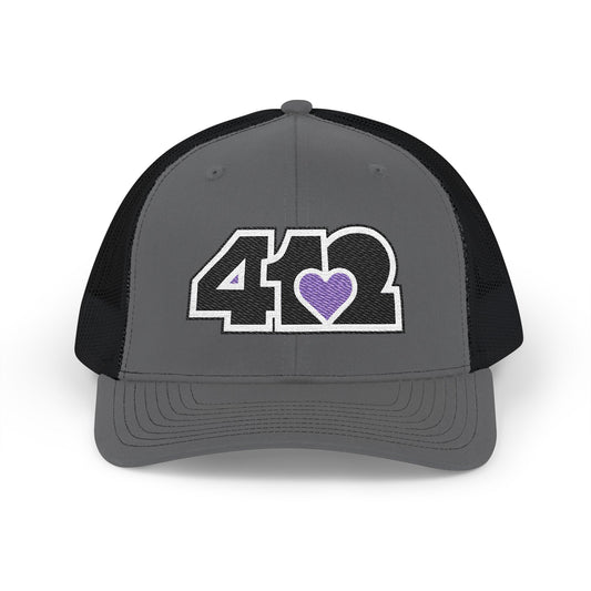 412 Snapback Crown – Embroidered Purple Heart, Black Logo