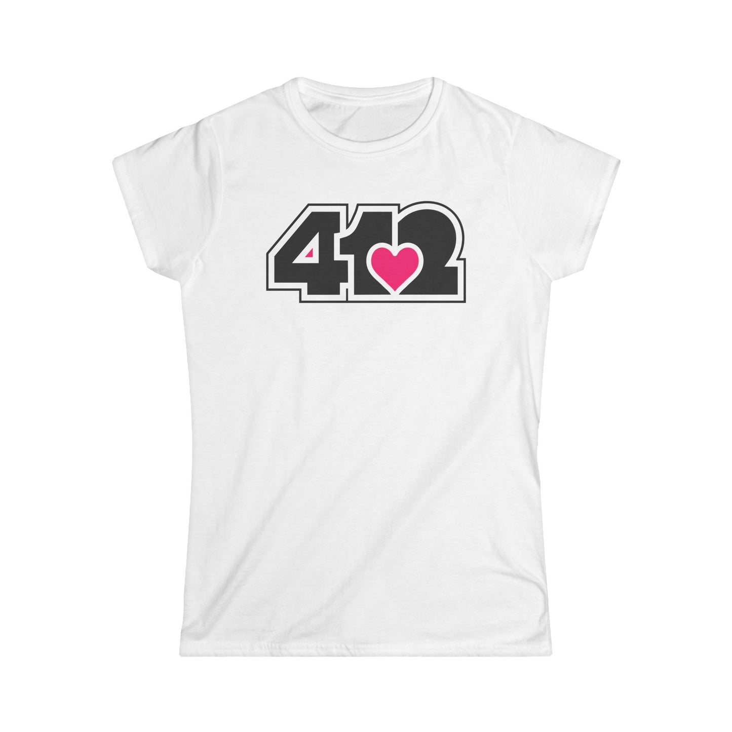 412 Women's Softstyle Tee - Pink Heart, Black Logo