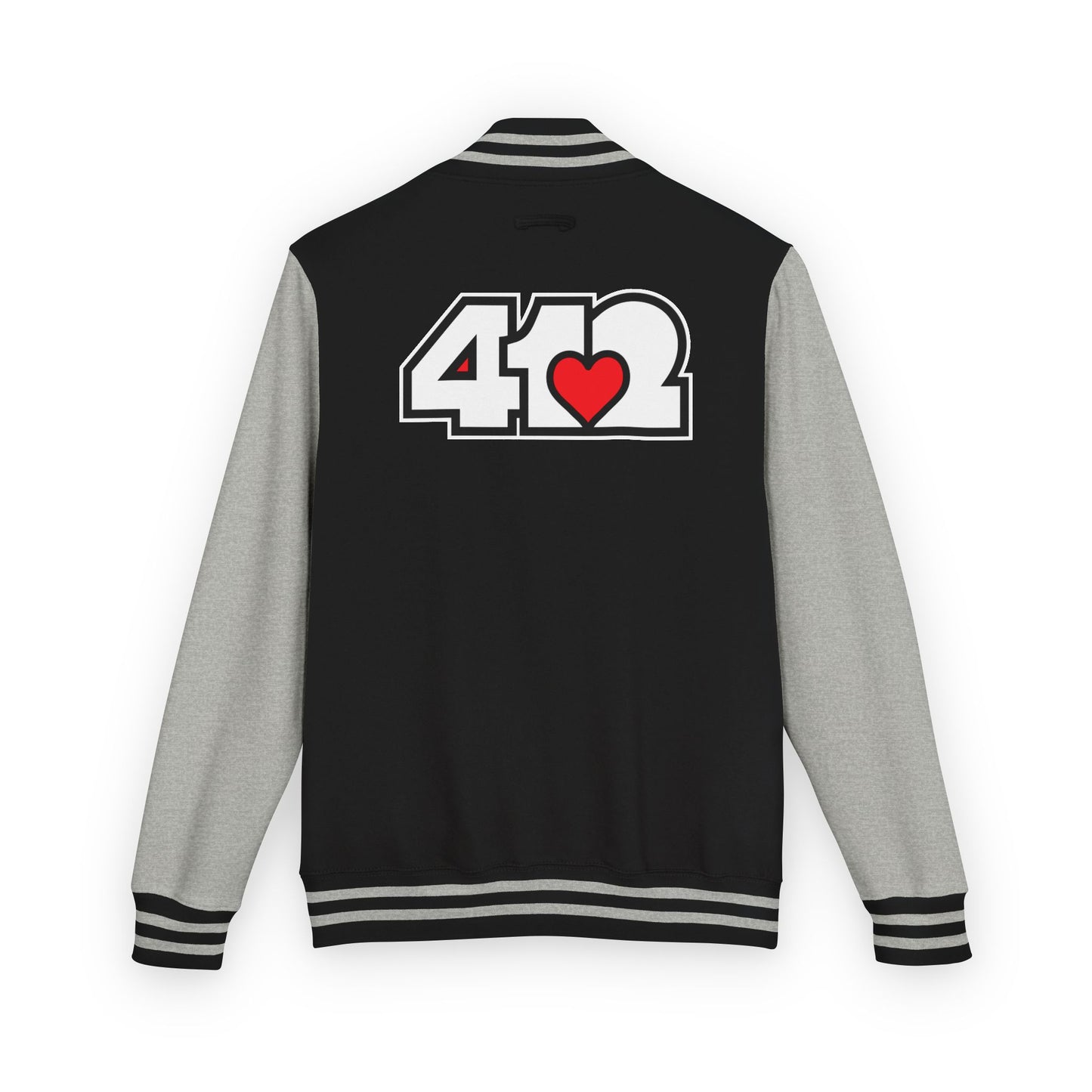 412 Embroidered Letterman Jacket - Red Heart, White Logo