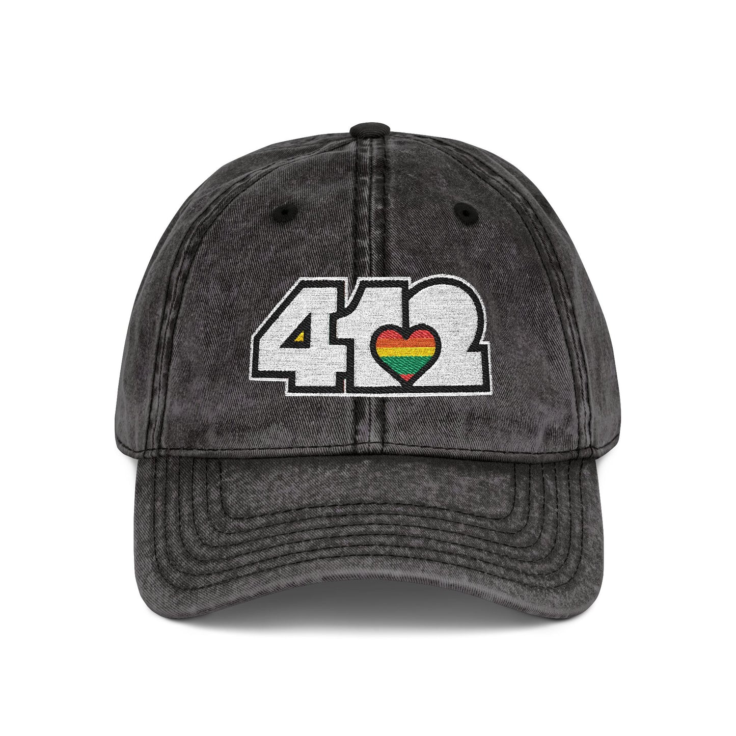 412 Vintage Crown – Embroidered Rainbow Heart, White Logo