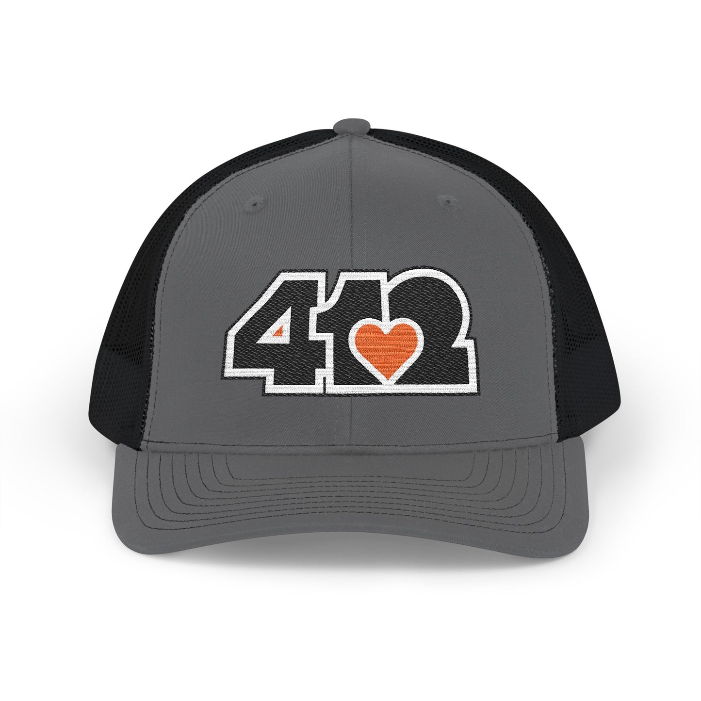 412 Snapback Crown – Embroidered Orange Heart Heart, Black Logo