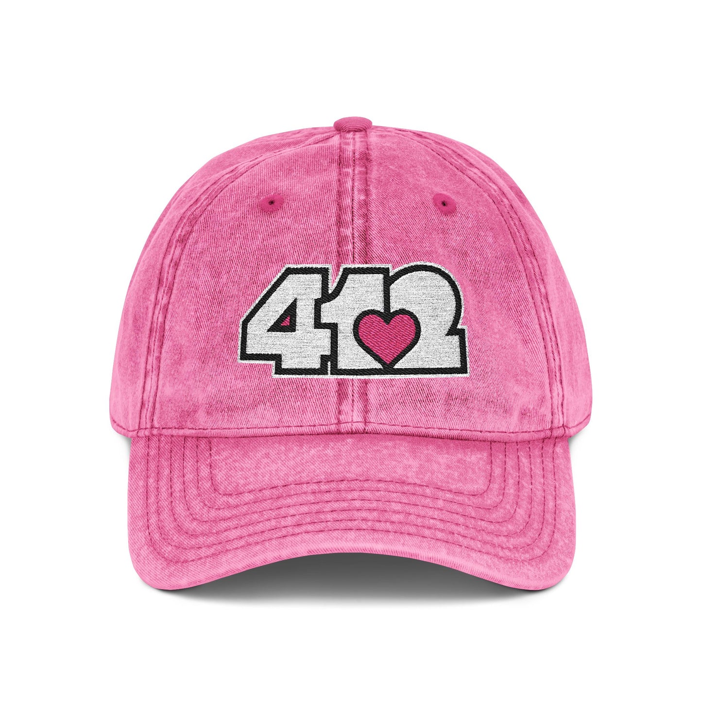 412 Vintage Crown – Embroidered Pink Heart, White Logo