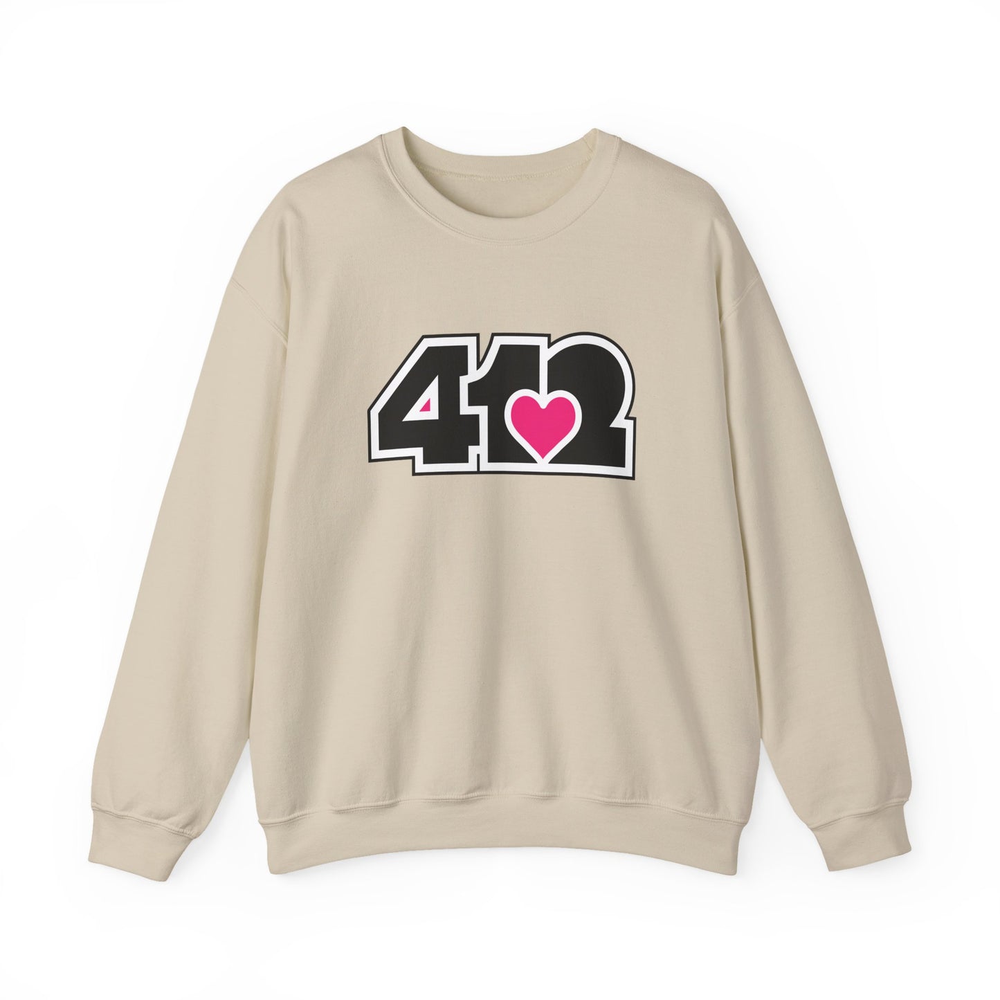 412 Crew Neck Sweatshirt  - Pink Heart, Black Logo