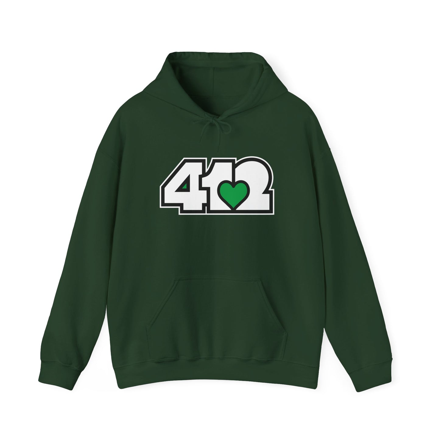 412 Classic Fit Adult Hoodie - Green Heart, White Logo