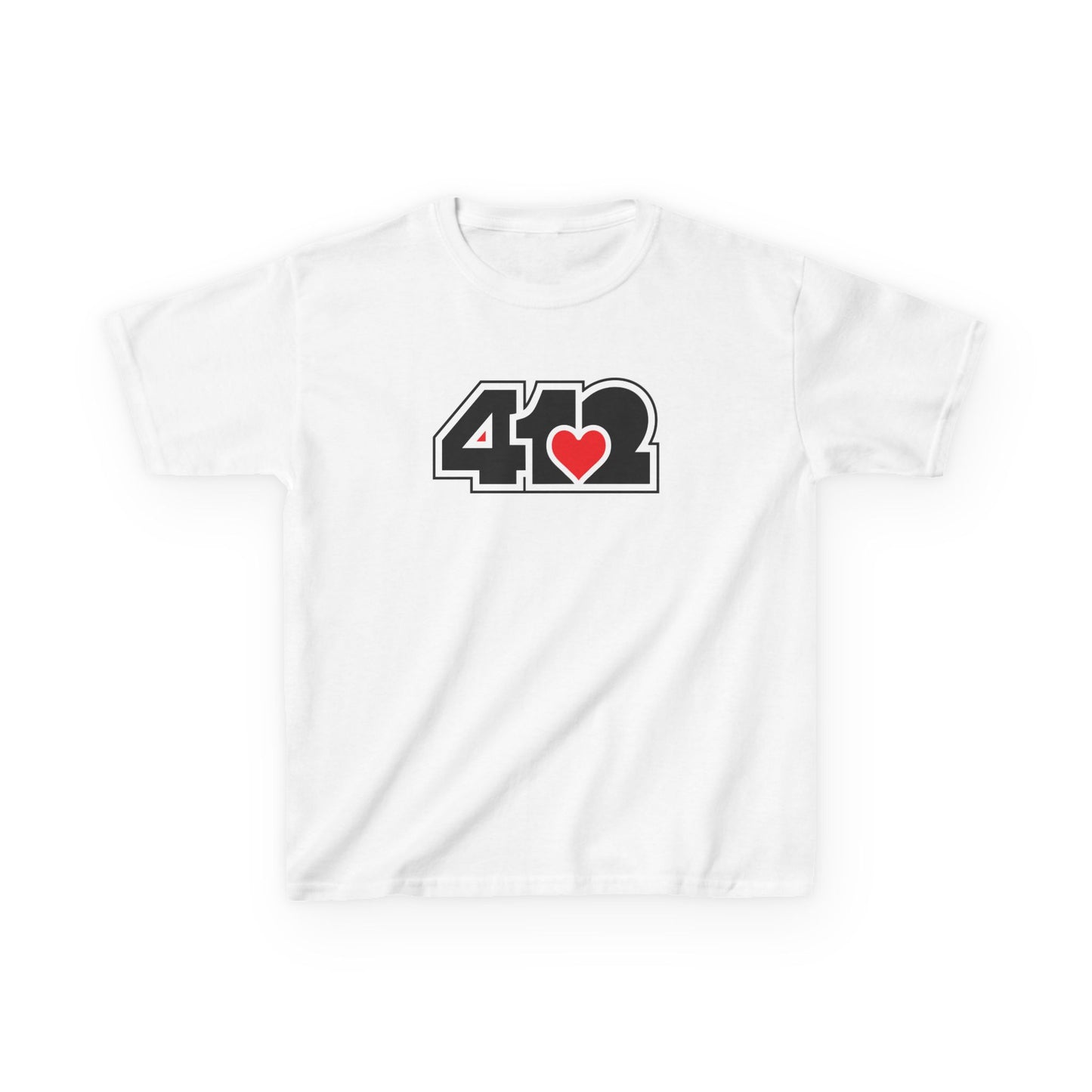 412 Kids Cotton Tee - Red Heart, Black Logo
