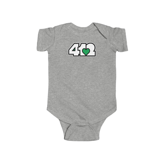 412 Infant Bodysuit - Green Heart, White Logo