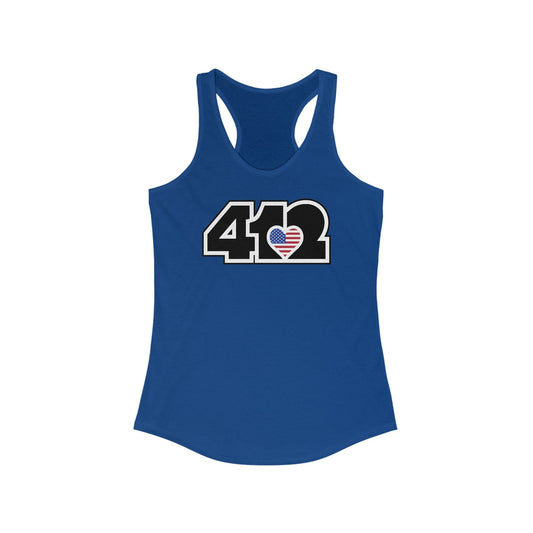 412 Women's Racerback Tank Top - Stars & Stripes Heart, Black Logo