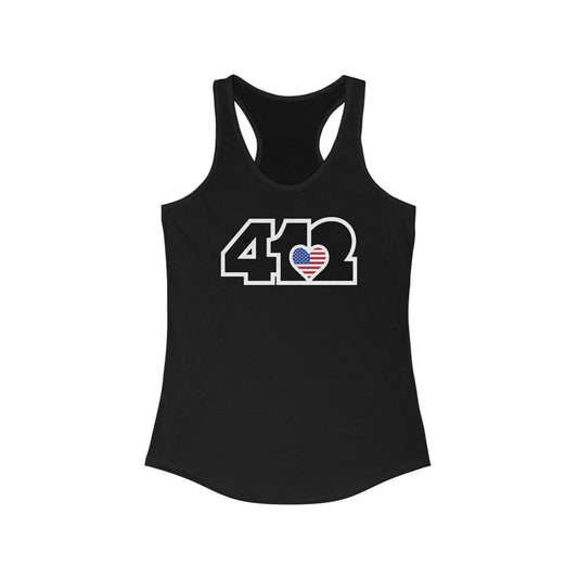 412 Women's Racerback Tank Top - Stars & Stripes Heart, Black Logo