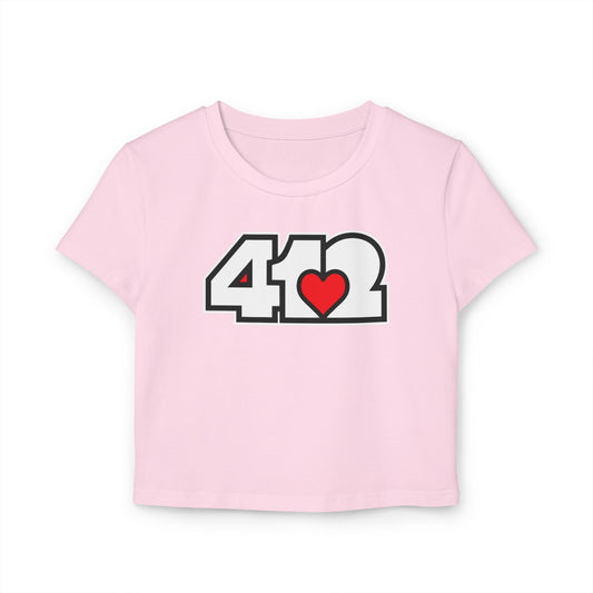 412 Women's Crop Top – Red Heart, White Logo
