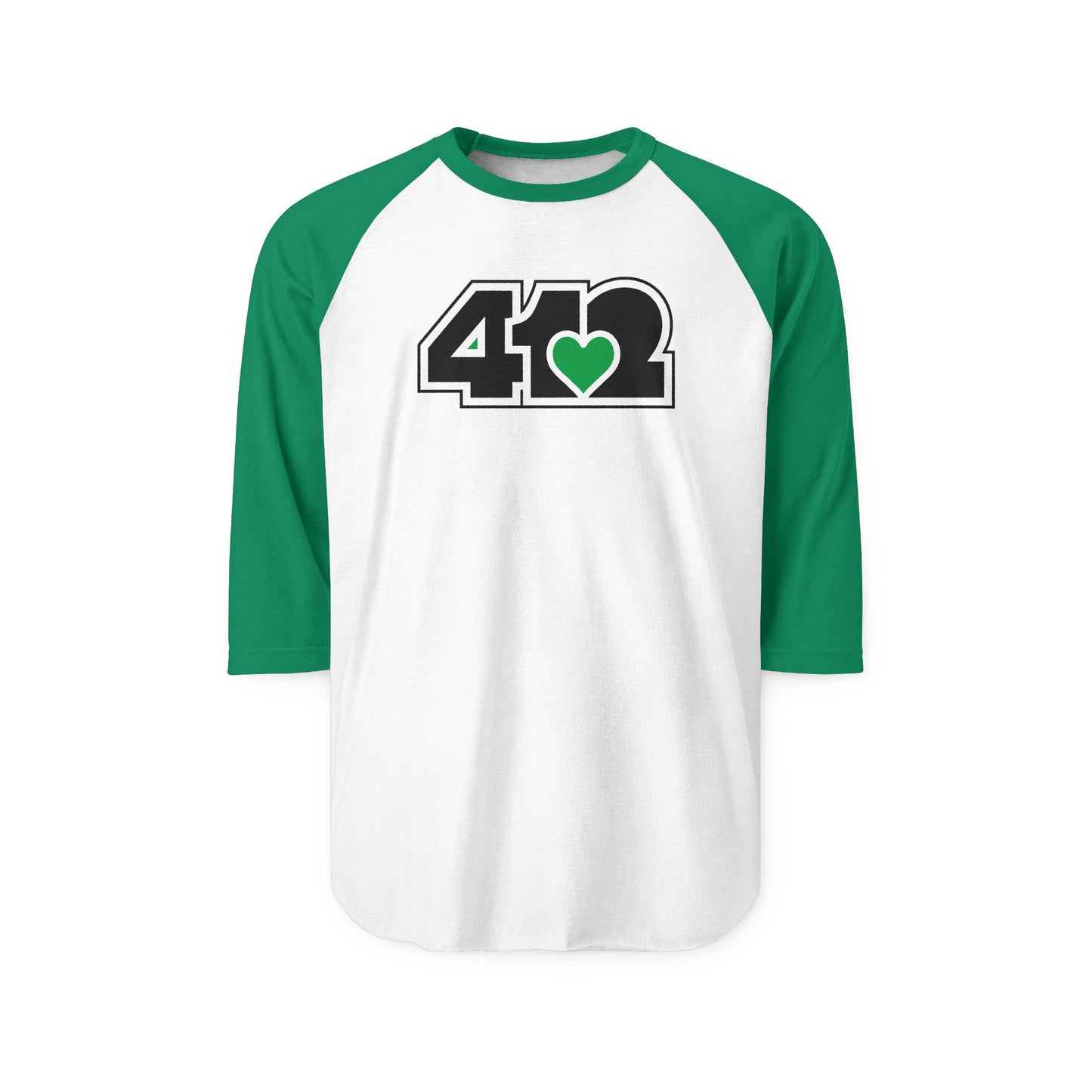412 Raglan Baseball Tee - Green Heart, Black Logo