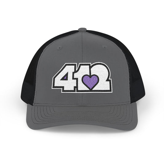 412 Snapback Crown – Embroidered Purple Heart, White Logo