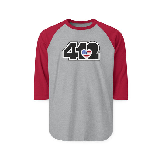 412 Raglan Baseball Tee - Stars & Stripes Heart, Black Logo