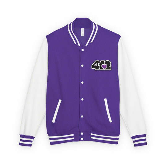 412 Embroidered Letterman Jacket - Purple Heart, Black Logo