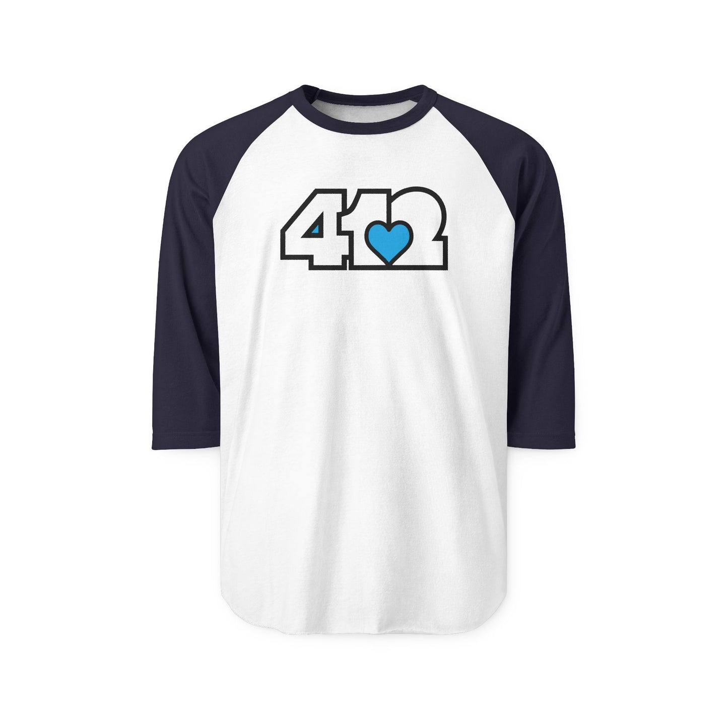 412 Raglan Baseball Tee - Blue Heart, White Logo