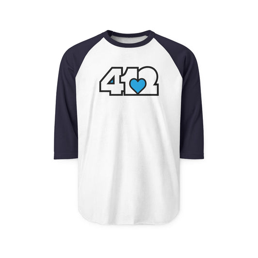 412 Raglan Baseball Tee - Blue Heart, White Logo