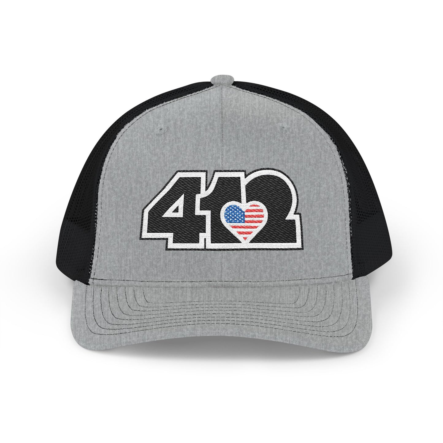 412 Snapback Crown – Embroidered Stars & Stripes Heart, Black Logo