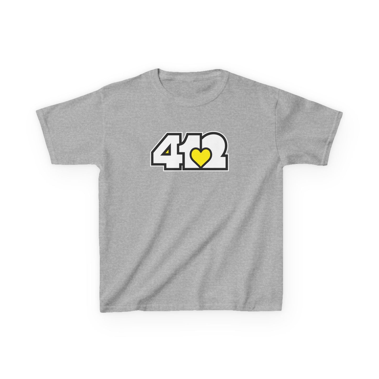 412 Kids Cotton Tee - Yellow Heart, White Logo