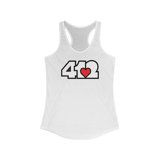 412 Women's Racerback Tank Top - Red Heart, White Logo