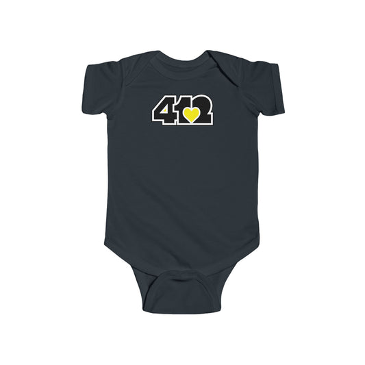 412 Infant Bodysuit - Yellow Heart, Black Logo