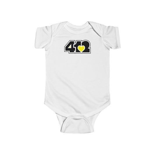 412 Infant Bodysuit - Yellow Heart, Black Logo