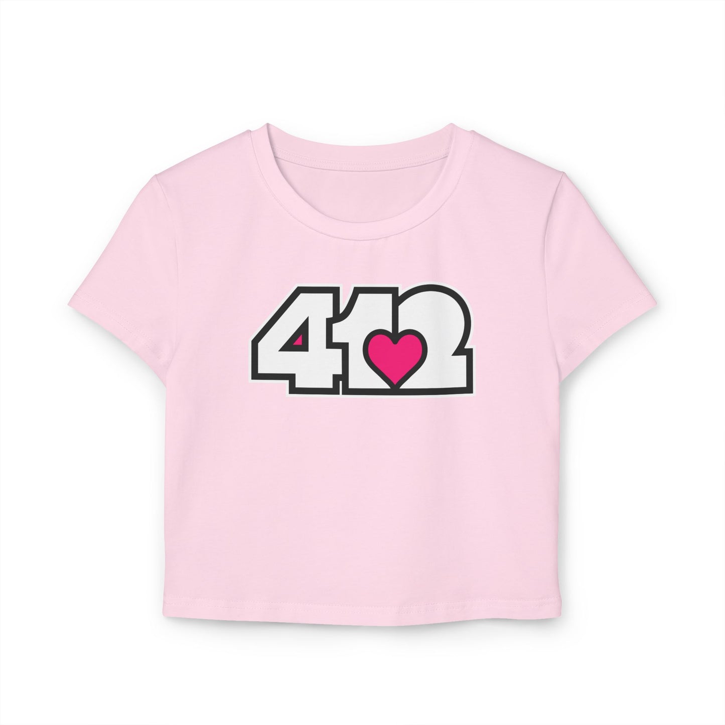 412 Women's Crop Top – Pink Heart, White Logo