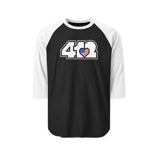 412 Raglan Baseball Tee - Stars & Stripes Heart, White Logo