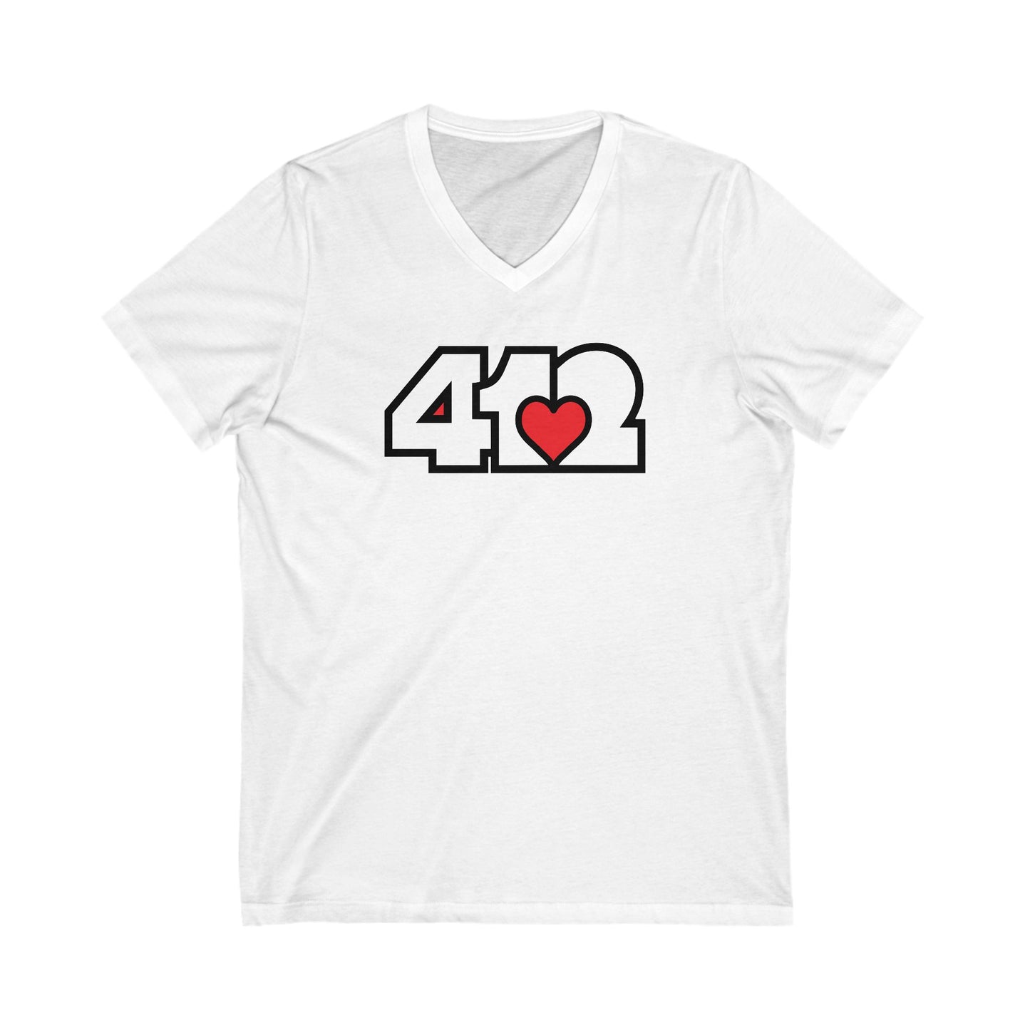 412 Women's V-Neck - Red Heart, White Logo